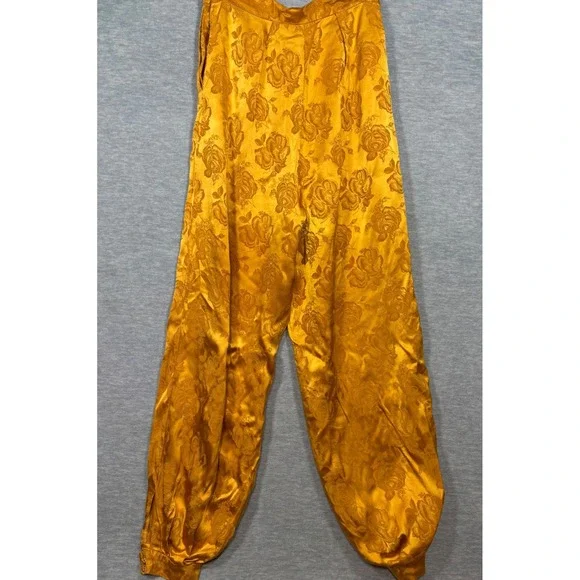 Ronny Kobo Gold Silk Blend Floral Damask Harem Pants S Marigold Yellow  Ankle - Picture 8 of 9